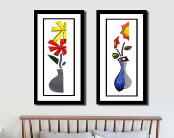 Floral Prints Flower Wall Art, 2 Piece Flower Set, Colorful Artwork, Kitchen Paintings, Home Decor Art, Housewarming Gift