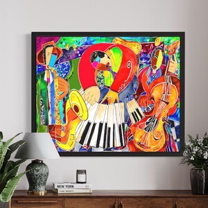 My House Band Canvas Wall Art, Music Art, Large Art Canvas, New Orleans Jazz Art, Home Decor Art, Jazz Art Painting.