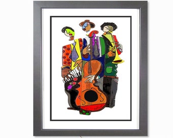 Jazz Band Trio - Abstract New Orleans Jazz Art, Jazz Wall Art, Jazz Painting, Home Decor Art, Music Room , Abstract Art