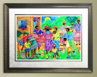 Afternoon Together- African American Art, Black Art, Family Gathering, Watercolor Print, Home Decor.