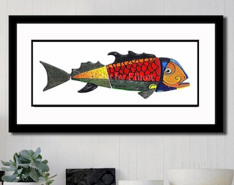 Fish Art Print, entitled "Colorful Bass", Fish Painting, Home Decor Art, Wall Art, Housewarming Gift.