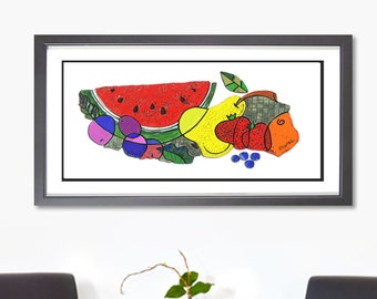 Still Life Fruit Painting – Colorful Kitchen Art Print