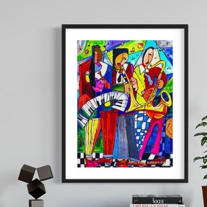 Three Man Band - Contemporary Music Art Print, New Orleans Jazz Art, Music Art Painting, Abstract Music Wall Art, Home Decor Art, Jazz Gifts