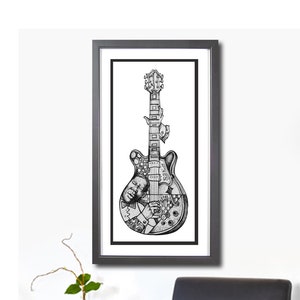 B B King Guitar Music Art Print, Black and White Art Print, Music Art Drawing, Office Wall Art, Home Decor Art, Music Gift