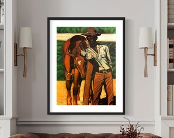 The Black Cowboy African American Art Print, Black Art, Black Cowboy, Wall Art, Home Decor Art, Horse Painting, Black Art Gift For Dad.