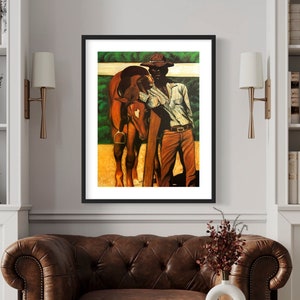 The Black Cowboy African American Art Print, Black Art, Black Cowboy, Wall Art, Home Decor Art, Horse Painting, Black Art Gift For Dad.