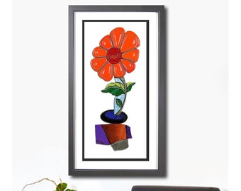 Orange Flower - Kitchen Wall Art, Flower Art Print, Floral Painting, Home Decor Art, Living Room Decor, Wall Art, African American Art