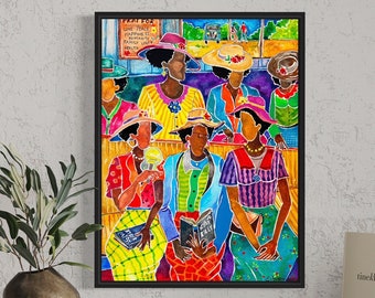 Black Women Bible Study Canvas Print, African American Art, Home Decor