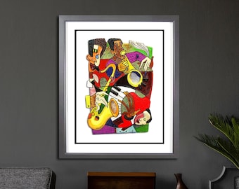 Jazz Band - Fine Art Print, African American Art, Watercolor Print, Home Decor Art, Black Artist, Wall Art, Home Decor Art