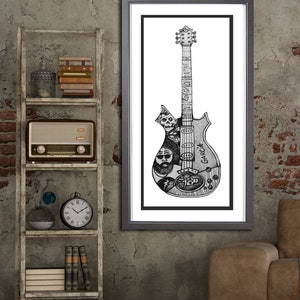 Grateful Dead Jerry Garcia Guitar Print , Music Art Print, Guitar Art, Fine Art Print, Home Decor Art, Wall Art, Black And White Art