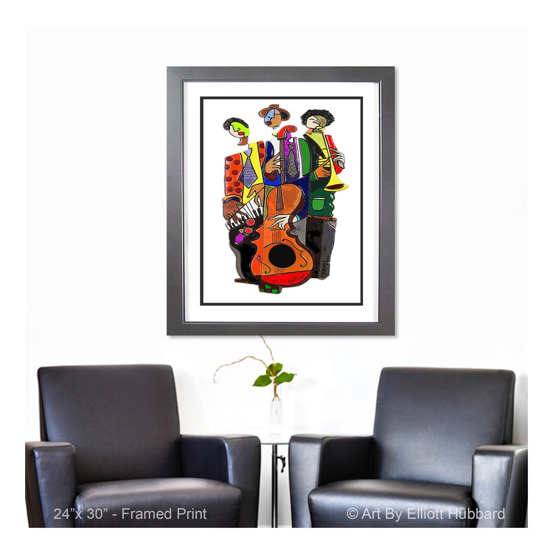Abstract New Orleans Jazz Band Art Print – Signed Music Room Wall