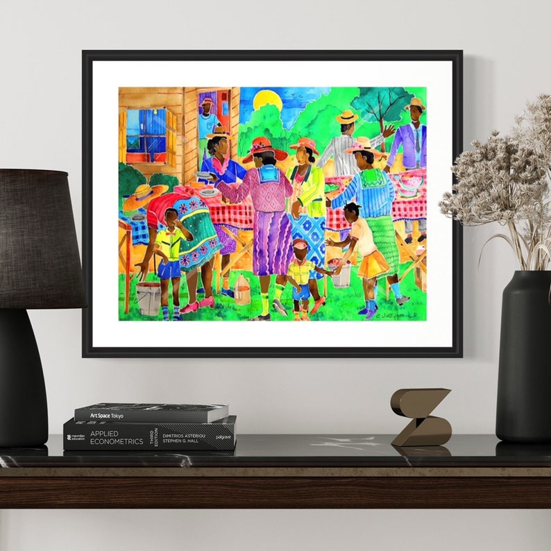 Afternoon Together - African American Art, Family Gathering, Watercolor Print, Home Decor Art