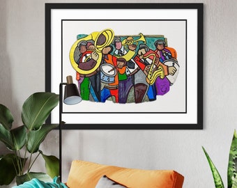 New Orleans Big Band Jazz Art Print, African American Art, Home Decor