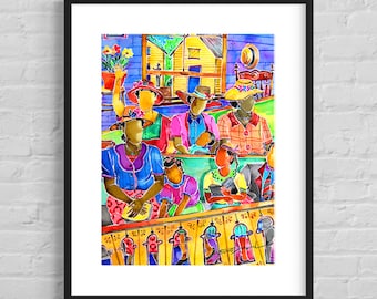 African American Art Print, Sunday School Watercolor Painting