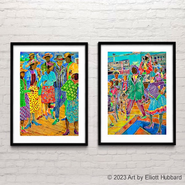 Framed African American Art Set – "Good Times" & "High Heels", Watercolor Prints