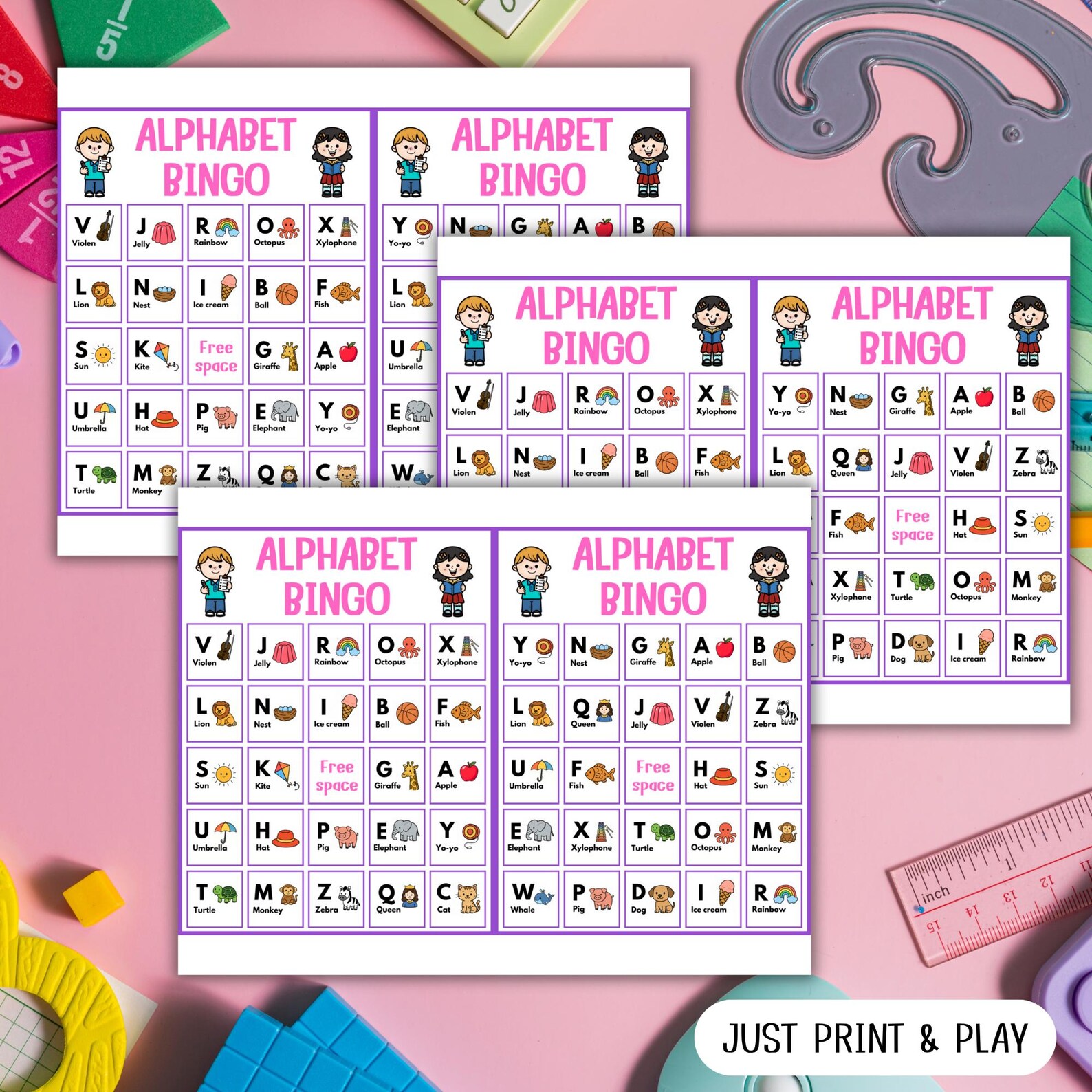 Alphabet Bingo Game A-Z: 30 Colorful Cards, Letter Recognition ...