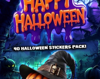 Halloween Kawaii Sticker Pack – Cute Spooky Digital Stickers for Planners, Scrapbooking, Gifts | Printable PNG Halloween Set