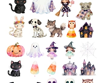 Akvarell Halloween-klistermärkespaket: Läskigt kawaii-spöke, Sakura (digital nedladdning)