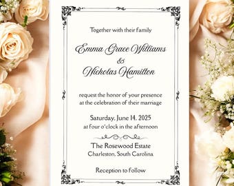 Elegant Black & White Wedding Invitation Template | Printable Canva Design (Instant Download)