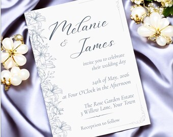 Elegant Floral Wedding Invitation Set | Editable Template | RSVP & Details Cards | Printable Canva Invite Suite