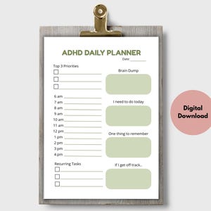 ADHD Daily Planner Printable, Undated PDF, Neurodivergent Routine Organizer, Digital To-Do List & Schedule, Instant Download, Brain Dump,