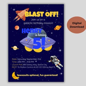 Spaceship Birthday Invitation, Outer Space Party Invite, Astronaut Theme Printable, Editable Digital Download PDF, Rocket Planets Kids Party