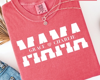 Benutzerdefinierte Mama Shirt, personalisierte Mama Shirt, Shirt mit Kinder Namen, Geschenk für Mama, Comfort Farben Mama Shirt, Mama Life Shirt, Muttertagsgeschenk