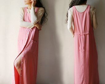 Button Front Jumper Dress // Salmon Pink // Large