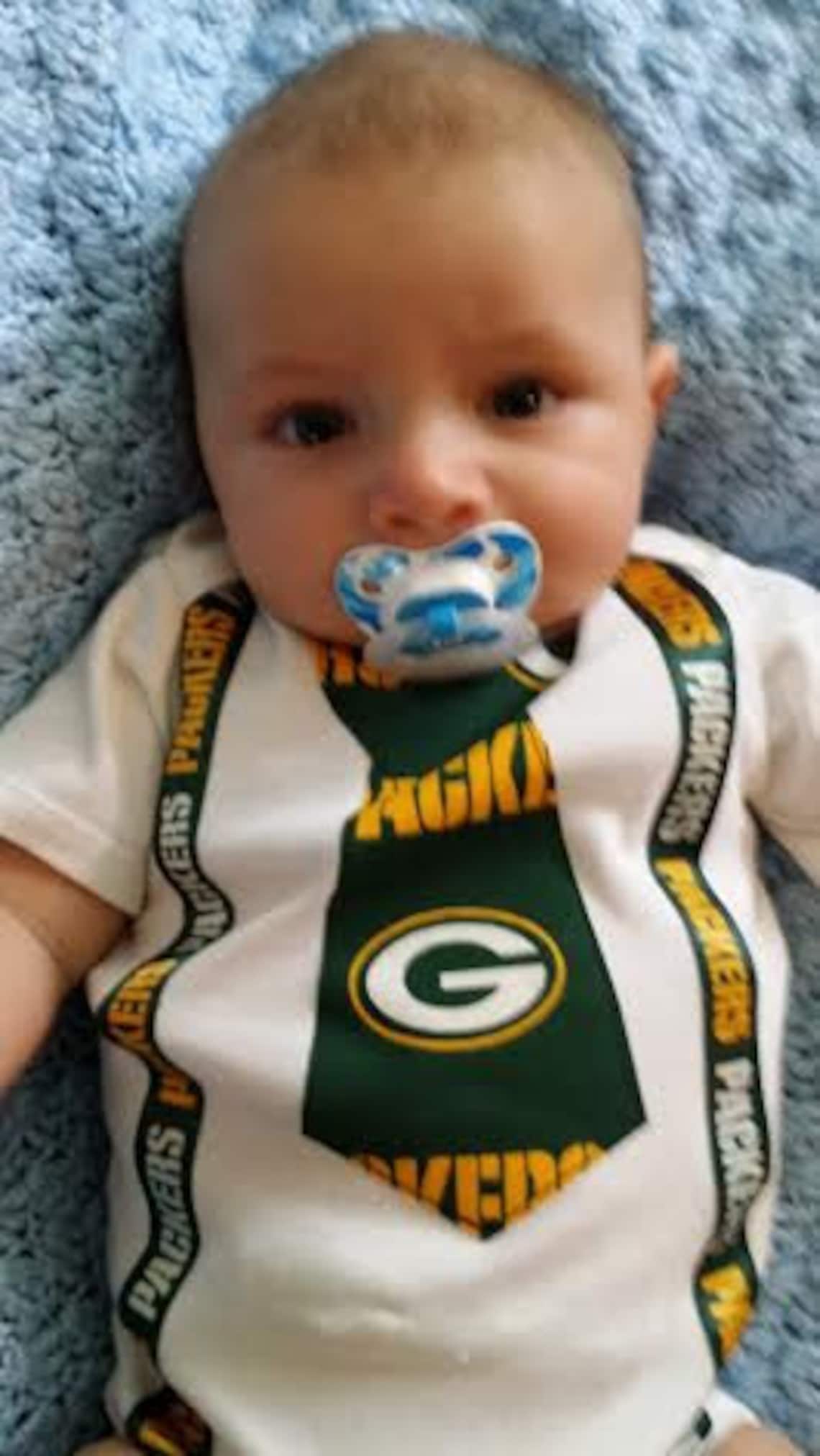 Baby Boy Green Bay Packer Tie Bodysuit With Suspenders Baby Etsy