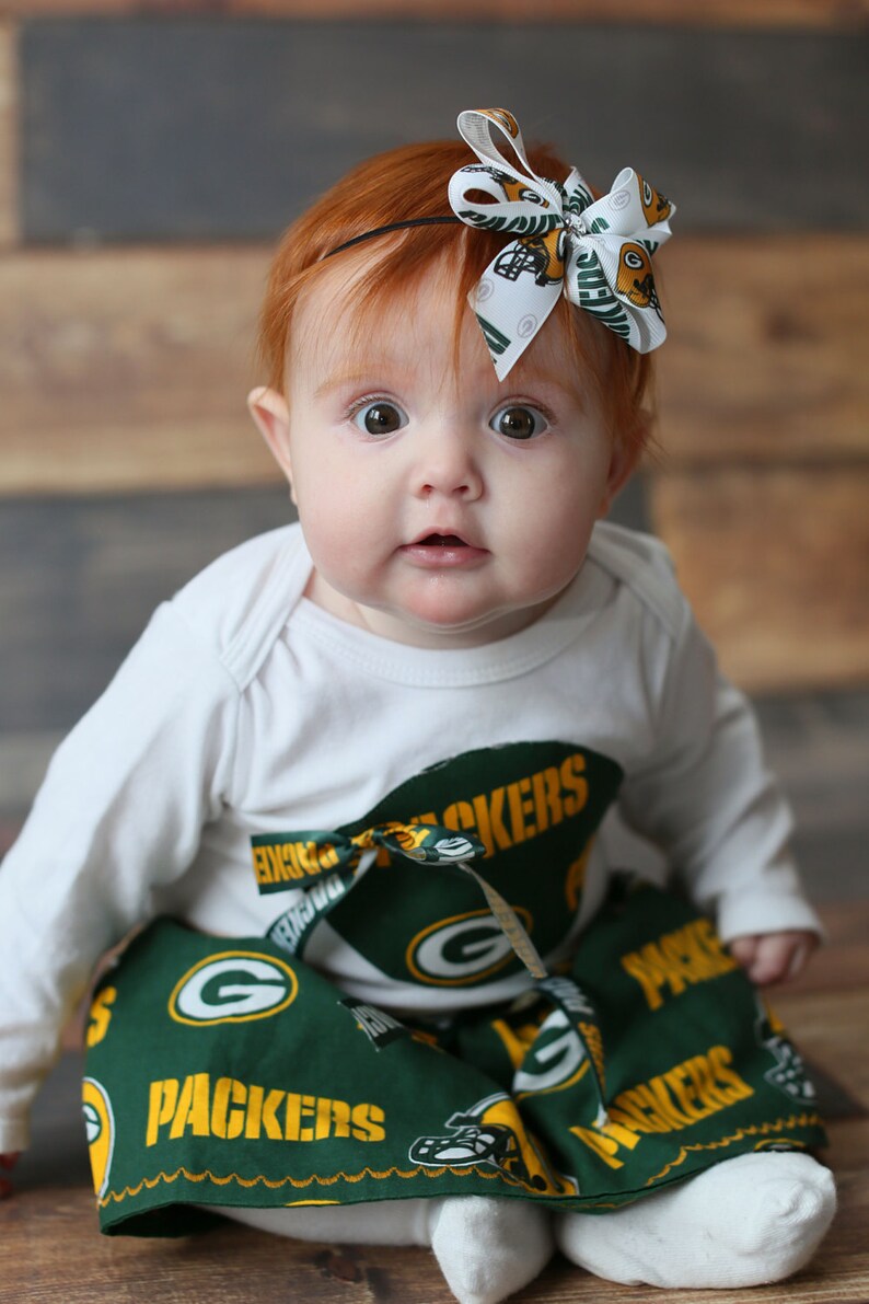 Baby Girl Green Bay Packer Long Sleeve Outfit With Skirt Etsy