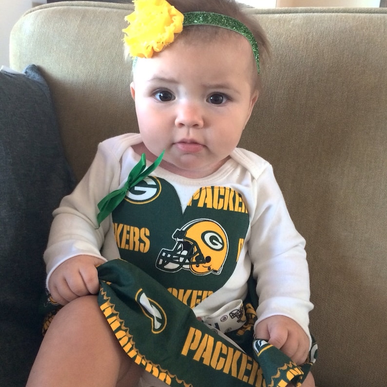 Baby Girl Green Bay Packer Long Sleeve Outfit With Skirt Etsy