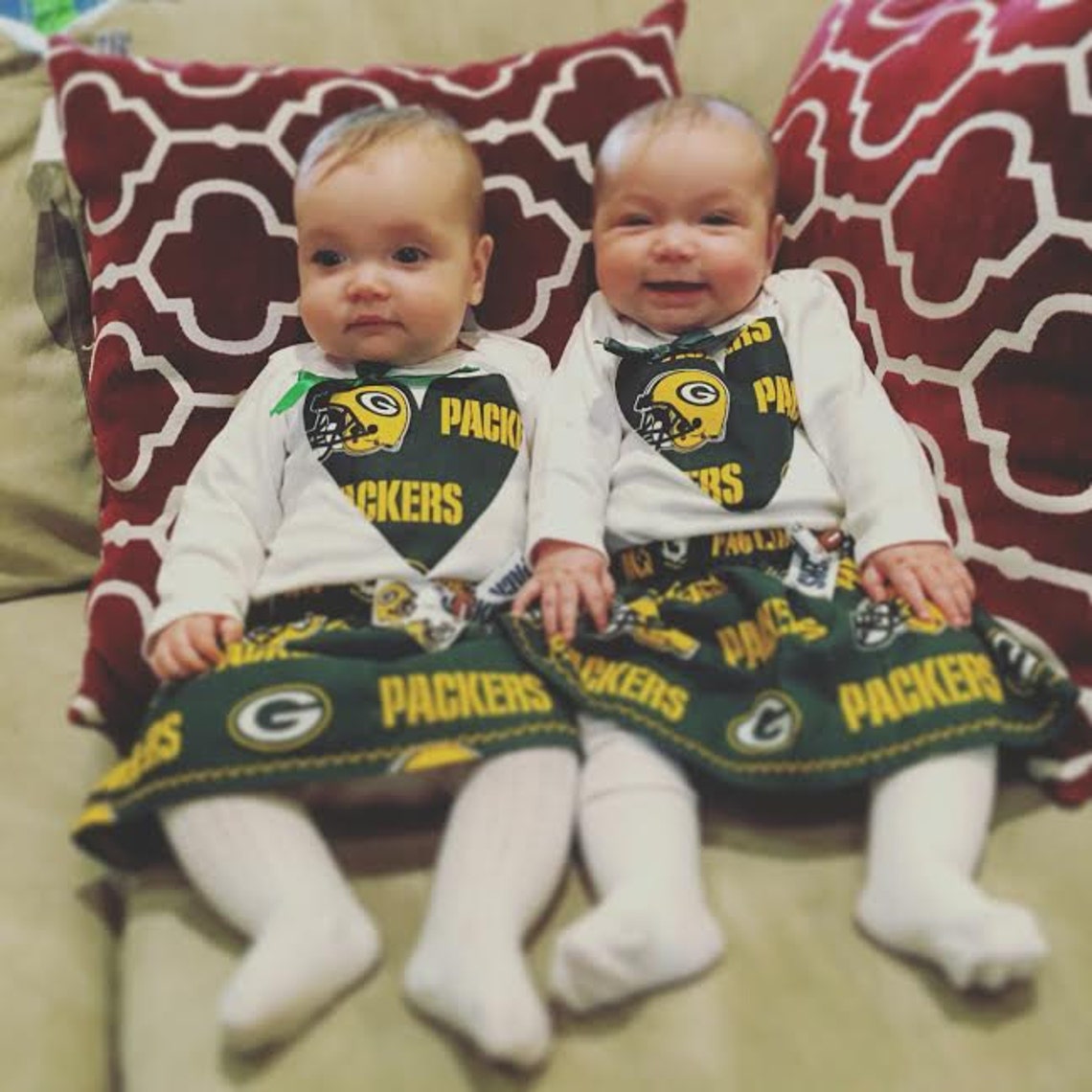 Baby Girl Green Bay Packer Long Sleeve Outfit With Skirt Etsy