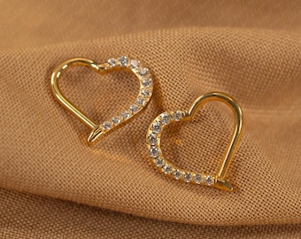 16G Heart Clicker Hoop • Daith Hoop Earring • Half Paved CZ • Hinged Hoop Earring • Seamless Titanium Hoop • Helix Heart Hoop • JL33.10