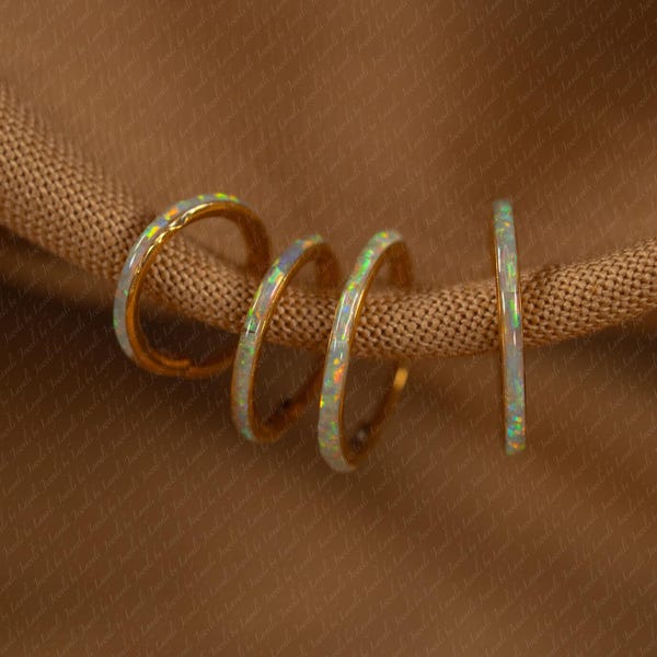 20G Opal gefüttert Clicker Hoop • Weißer Feueropal • Scharnier Ohrring • Nahtloser Titan Reifen • Nasenring • Dünner Nasenreifen JL33.2