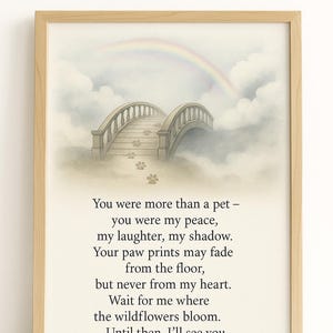 Rainbow Bridge Pet Memorial imprimable - Art mural poème perte d&#39;animal de compagnie - Téléchargement immédiat, cadeau de sympathie pour animal de compagnie, impression numérique du souvenir d&#39;animal de compagnie