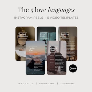 The 5 Love Languages Instagram Reels, Relationship Communication Done For You Social Media Videos, Psychology Customizable Canva Templates