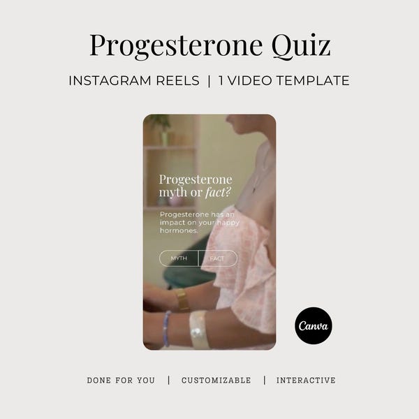 Progesterone Quiz Instagram Reel, Female Hormones Done For You Social Media Video, Women's Endocrine Health Customizable Canva Template