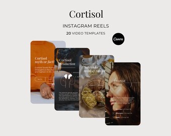 Cortisol Instagram Reels, Hormone Health Done For You Social Media Templates, Endocrine Wellness Stress Management Editable Canva Videos