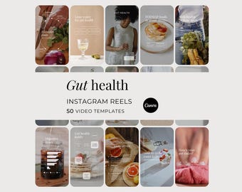Gut Health Instagram Videos, Nutritionist Customizable Social Media Reels, Nutrition Coach, Gut-Brain Wellness Therapist DFY Canva Templates