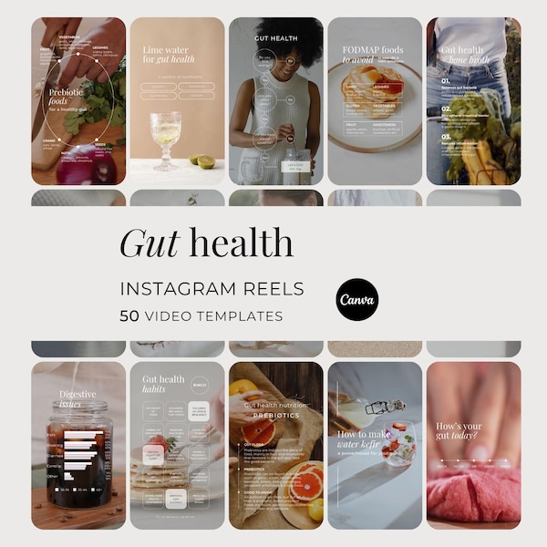 Gut Health Instagram Videos, Nutritionist Customizable Social Media Reels, Nutrition Coach, Gut-Brain Wellness Therapist DFY Canva Templates