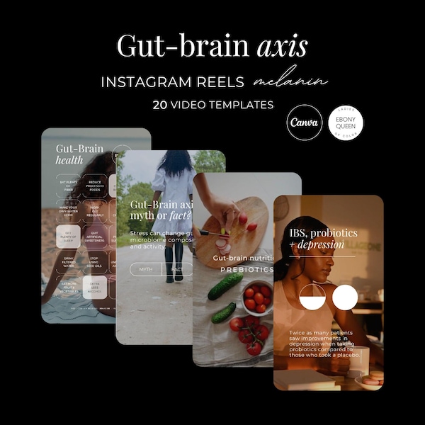 Gut-Brain Axis Melanin Social Media Videos, Holistic Hormone Health Done For You Canva Templates, Microbiome Nutrition Instagram Reels