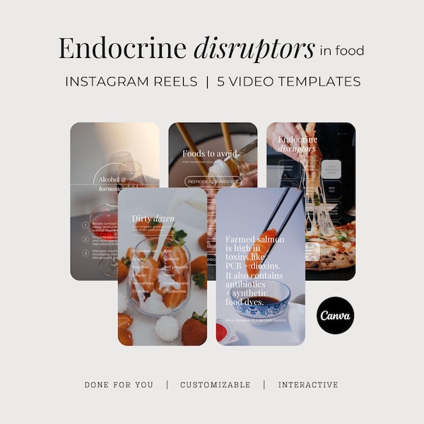 Endocrine Disruptors in Food Social Media Videos, Longevity Wellness Instagram Reels, Hormone Health Nutrition Customizable Canva Templates