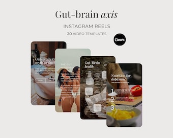 Gut-Brain Axis Instagram Reels, Nutritionist Customizable Done-For-You Canva Templates, Nutrition Mental Health Wellness Social Media Videos