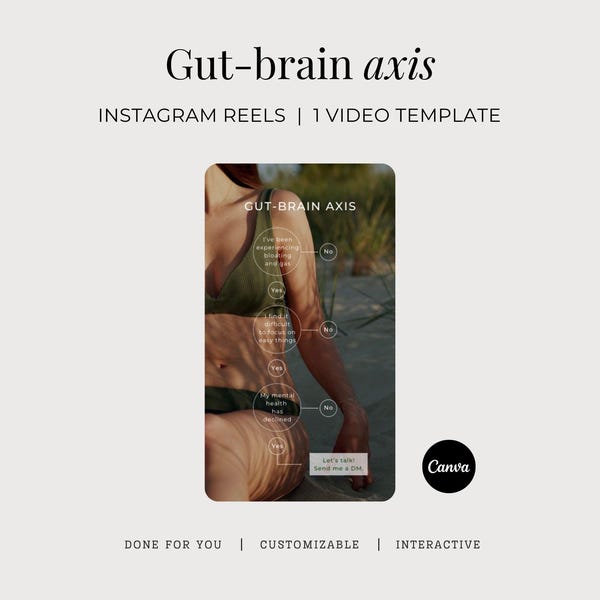 Gut-Brain Axis Social Media Video, Nutrition Done-For-You Instagram Reel, Mental Health Customizable Canva Template