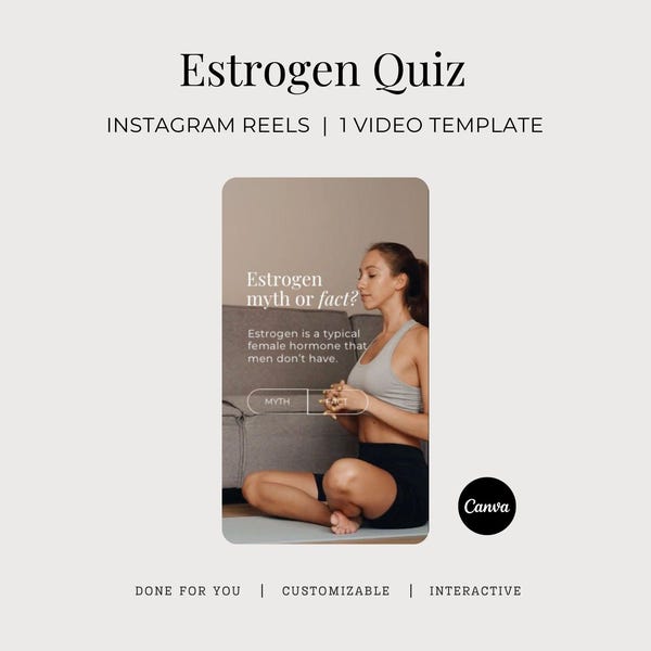 Estrogen Instagram Quiz Reel, Female Hormonal Balance Done For You Social Media Video, Endocrine Health Customizable Canva Template