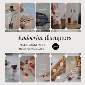 May include: A promotional image for Instagram Reels templates, featuring a collection of vertical graphics with the text "Endocrine disruptors." The templates include various health and wellness topics, with the Canva logo.
