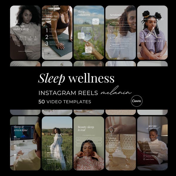 Sleep Health Melanin Instagram Reels, Insomnia Done For You Social Media Videos, Bedtime Female Wellness Customizable Canva Templates