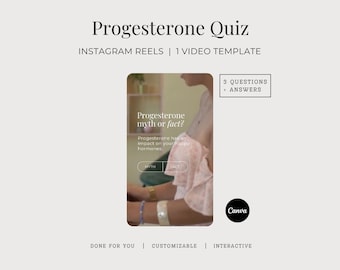 Progesterone Quiz Instagram Reel, Female Hormones Done For You Social Media Video, Women's Endocrine Health Customizable Canva Template