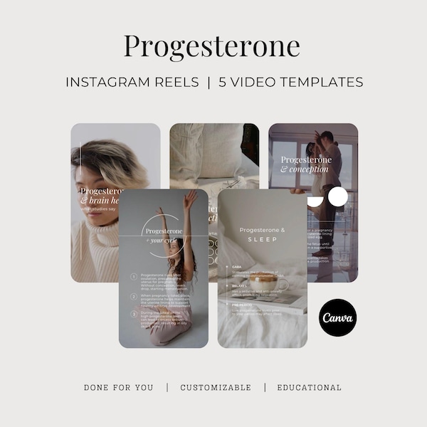 Progesterone Instagram Reels and Stories, Hormonal Balance Done For You Social Media Videos, Endocrine Health Customizable Canva Templates