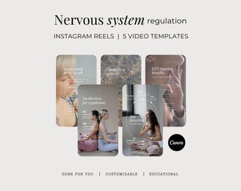 Nervous System Regulation 5 Instagram Reels, Vagus Nerve Done For You Social Media Videos, Polyvagal Theory Customizable Canva Templates